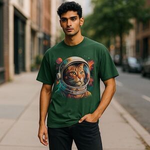 Galaxy Astronaut Cat Dark Green Unisex T-shirt 3XL NWT